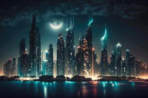 Dubai's night skyline.